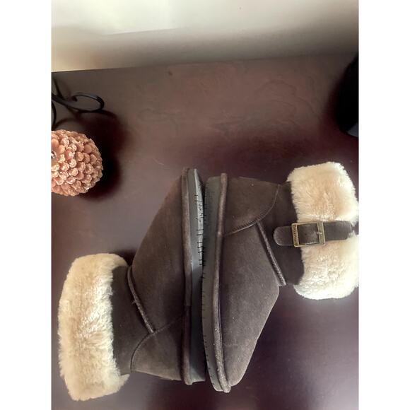 Bearpaw ABBY Shearling Lined Brown Suede Ankle Boot Sz 8 - Picture 4 of 15